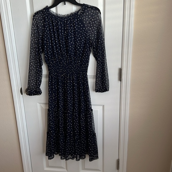 KATE & Lily Navy Blue‎ Polka Dot Long Sleeve Sheer Midi Dress Size 8 - Picture 8 of 11